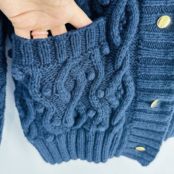Vintage Regatta Sport Navy Blue Heavy Ramie Button Front Cable Knit Sweater L - Picture 5 of 8